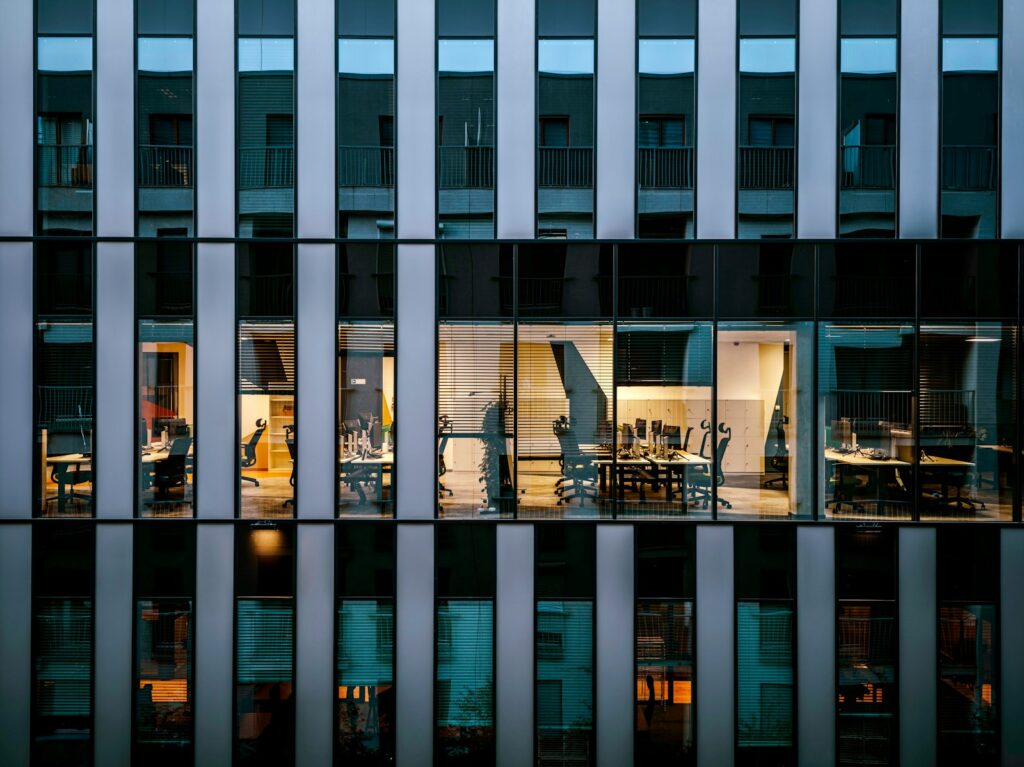 a tall glass building